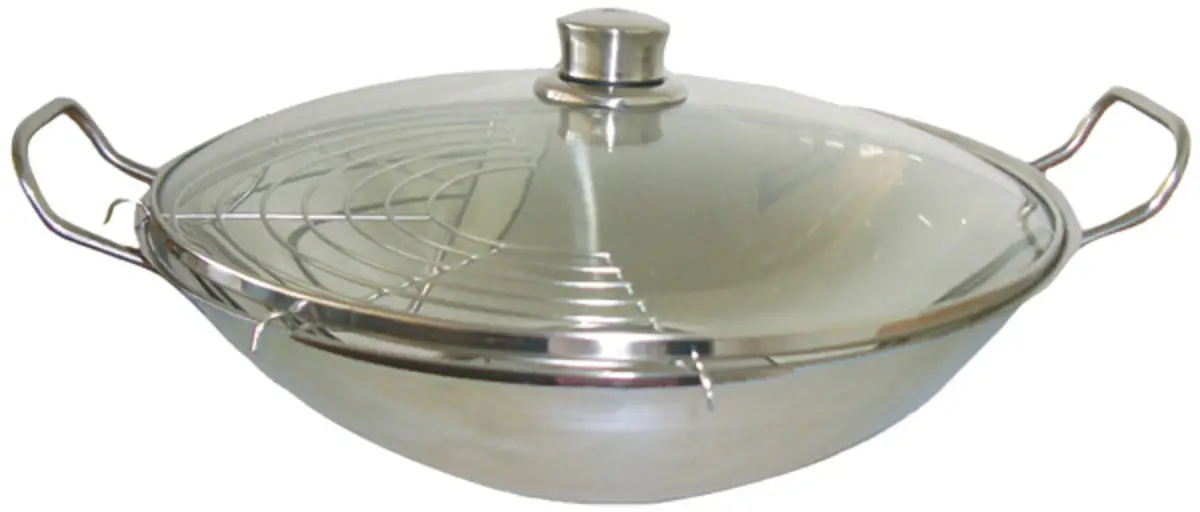 HZ390090 Rvs wokpan 36cm (top)/16cm (bodem), glazen deksel