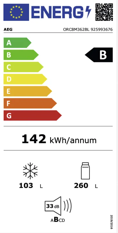 AEG ORC8M362BL (leverbaar vanaf nov 2024) energielabel