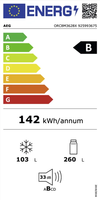 AEG ORC8M362BX (leverbaar vanaf okt 2024) energielabel