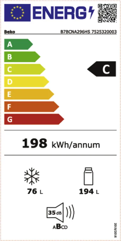 Beko B7BCNA296HS energielabel