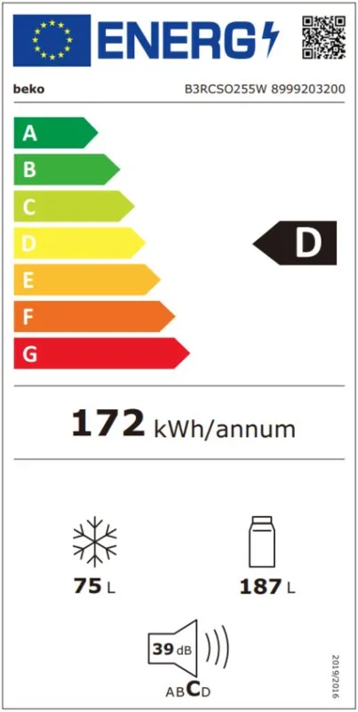 Beko B3RCSO255W energielabel