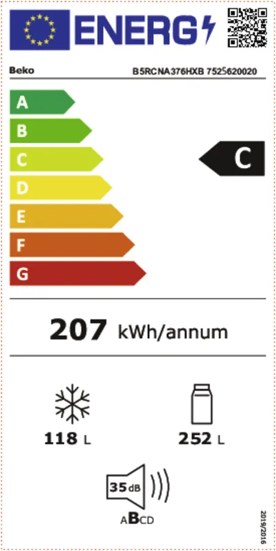 Beko B5RCNA376HXB energielabel