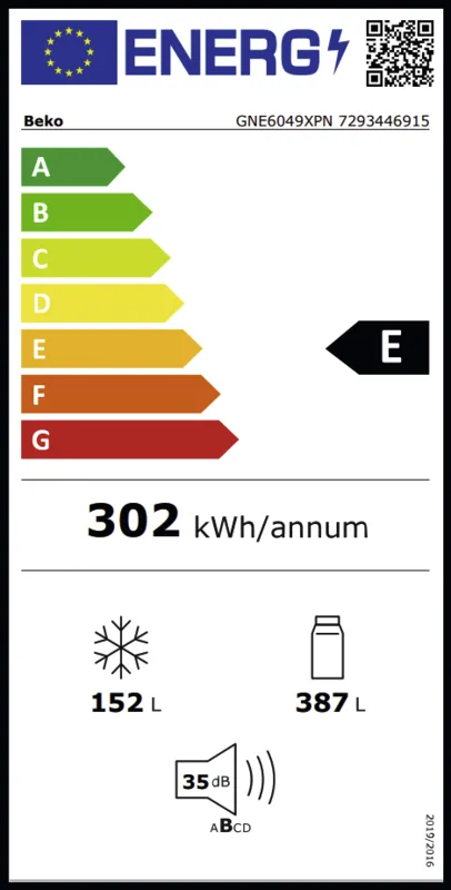 Beko GNE6049XPN energielabel