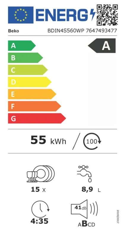 Beko BDIN4S560WP energielabel