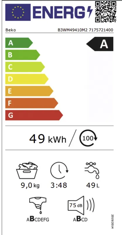 Beko B3WM49410M2 energielabel