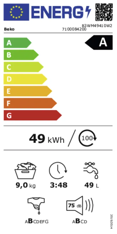 Beko B3WM49410W2 energielabel