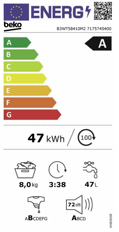 Beko B3WT58410M2 energielabel