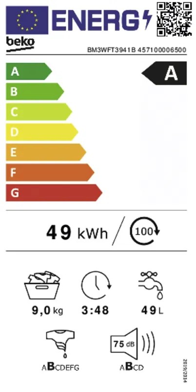 Beko BM3WFT3941B energielabel