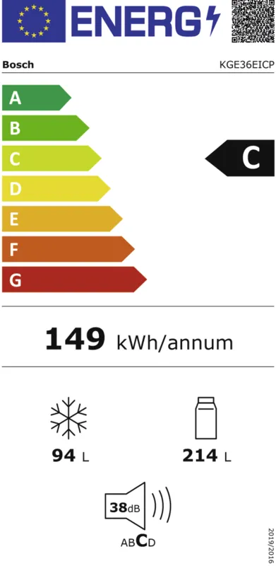 Bosch KGE36EICP Exclusiv energielabel