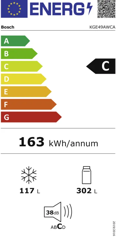 Bosch KGE49AWCA energielabel