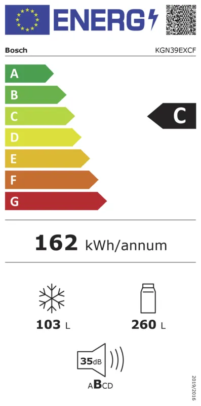Bosch KGN39EXCF Exclusiv energielabel