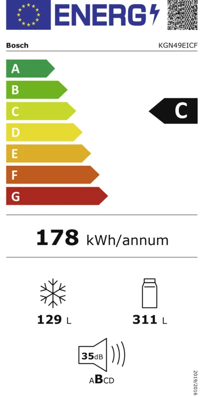 Bosch KGN49EICF Exclusiv energielabel