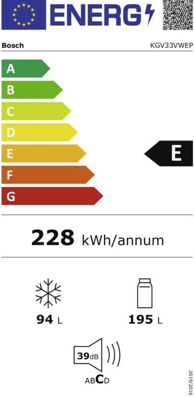 Bosch KGV33VWEP Exclisiv energielabel