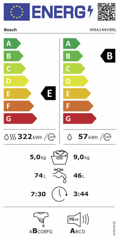 Bosch WNA144V9NL Exclusiv energielabel