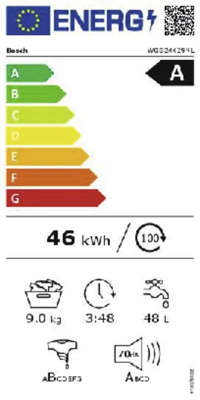 Bosch WGG246Z9NL Exclusiv energielabel