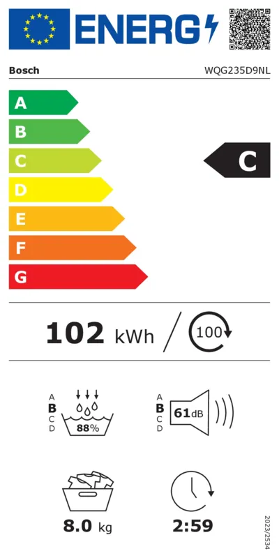 Bosch WQG235D9NL Exclusiv energielabel