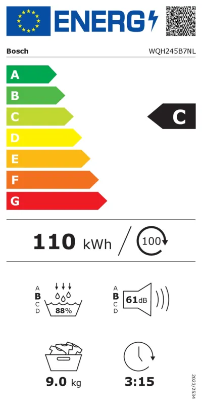 Bosch WQH245B7NL energielabel
