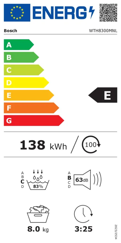 Bosch WTH8300MNL Exclusiv energielabel