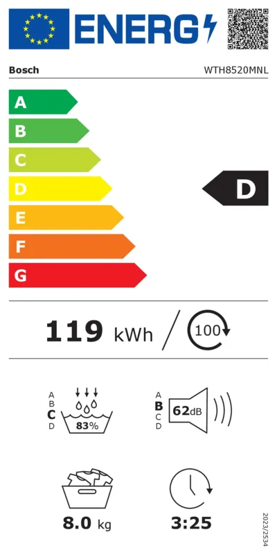 Bosch WTH8520MNL Exclusiv energielabel