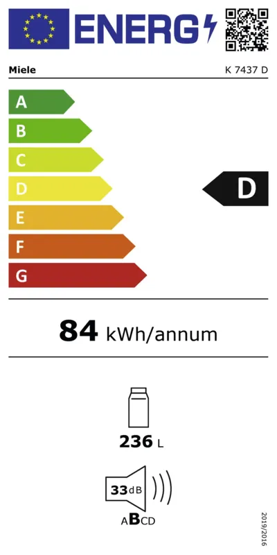 Miele K 7437 D energielabel