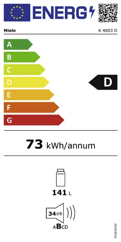 Miele K 4003 D ws energielabel
