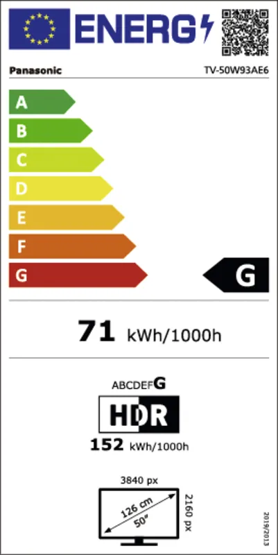 Panasonic TV-50W93AE6 energielabel