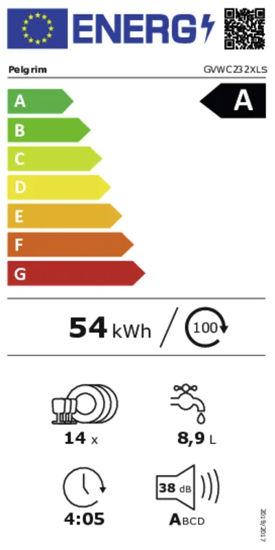 Pelgrim GVWC232XLS energielabel