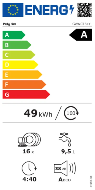 Pelgrim GVWC361XL energielabel