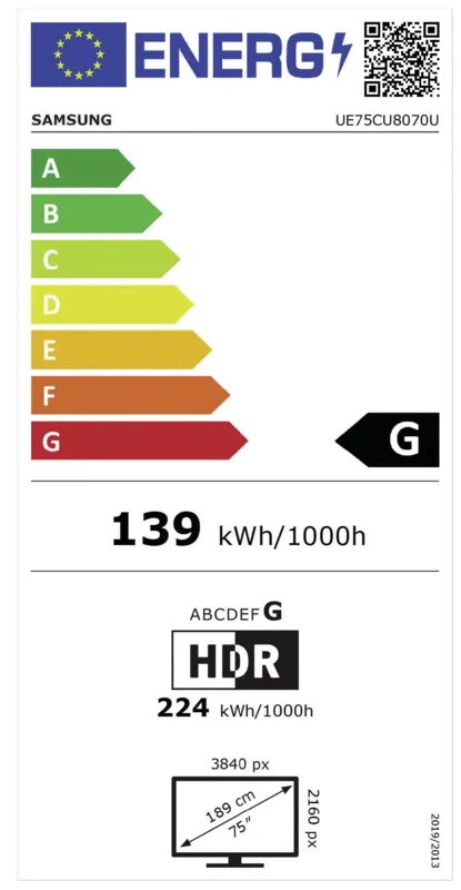 Samsung UE75CU8070UXXN energielabel