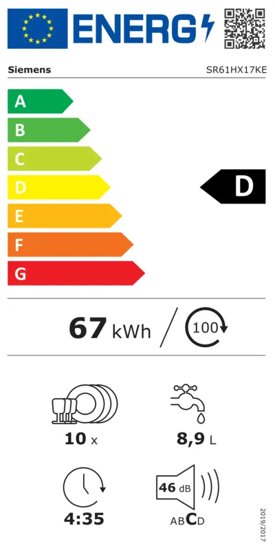 Siemens SR61HX17KE energielabel