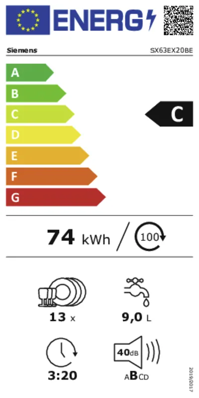 Siemens SX63EX20BE energielabel