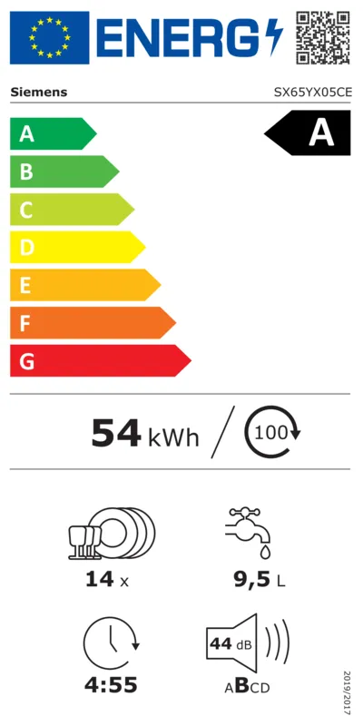 Siemens SX65YX05CE energielabel