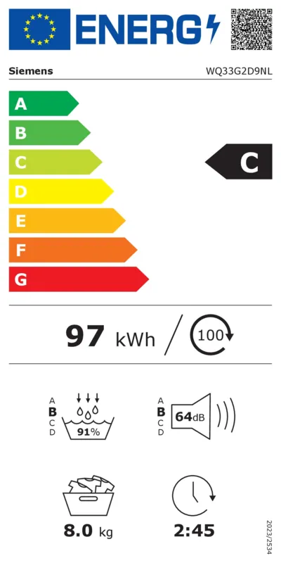 Siemens WQ33G2D9NL ExtraKlasse energielabel