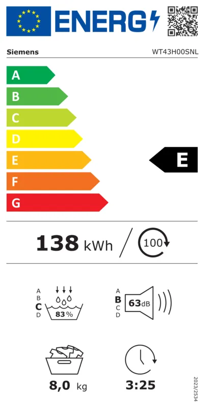Siemens WT43H00SNL energielabel