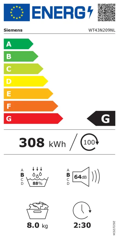 Siemens WT43N209NL ExtraKlasse energielabel