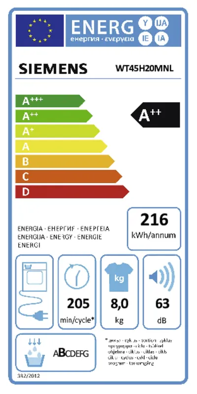 Siemens WT45H20MNL energielabel
